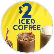 $2 Iced Coffee with a picture of 3 glasses containing iced coffee